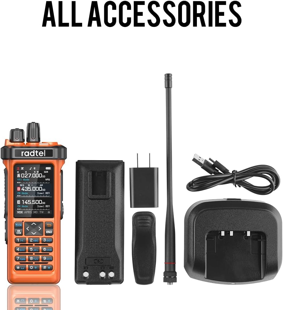 Radtel RT-950 PRO Ham Radio GPS/APRS, 10W Walkie Talkie Long Range Handheld Two Way Radio, SW/MW/LW RX, Bluetooth APP Programming, NOAA, Spectrum Analyzer,Orange(with Programming Cable)