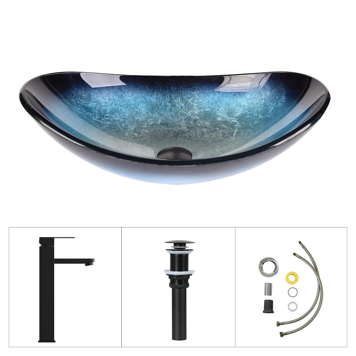 Bathroom Boat Shape Artistic Glass Vessel Sink, Gold