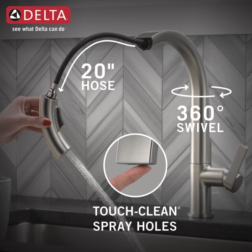 Delta Keele Brushed Nickel Kitchen Faucet with Pull Down Sprayer, Modern Single Hole Kitchen Sink Faucet, Single Handle, Spotshield Stainless 19824LF-SP