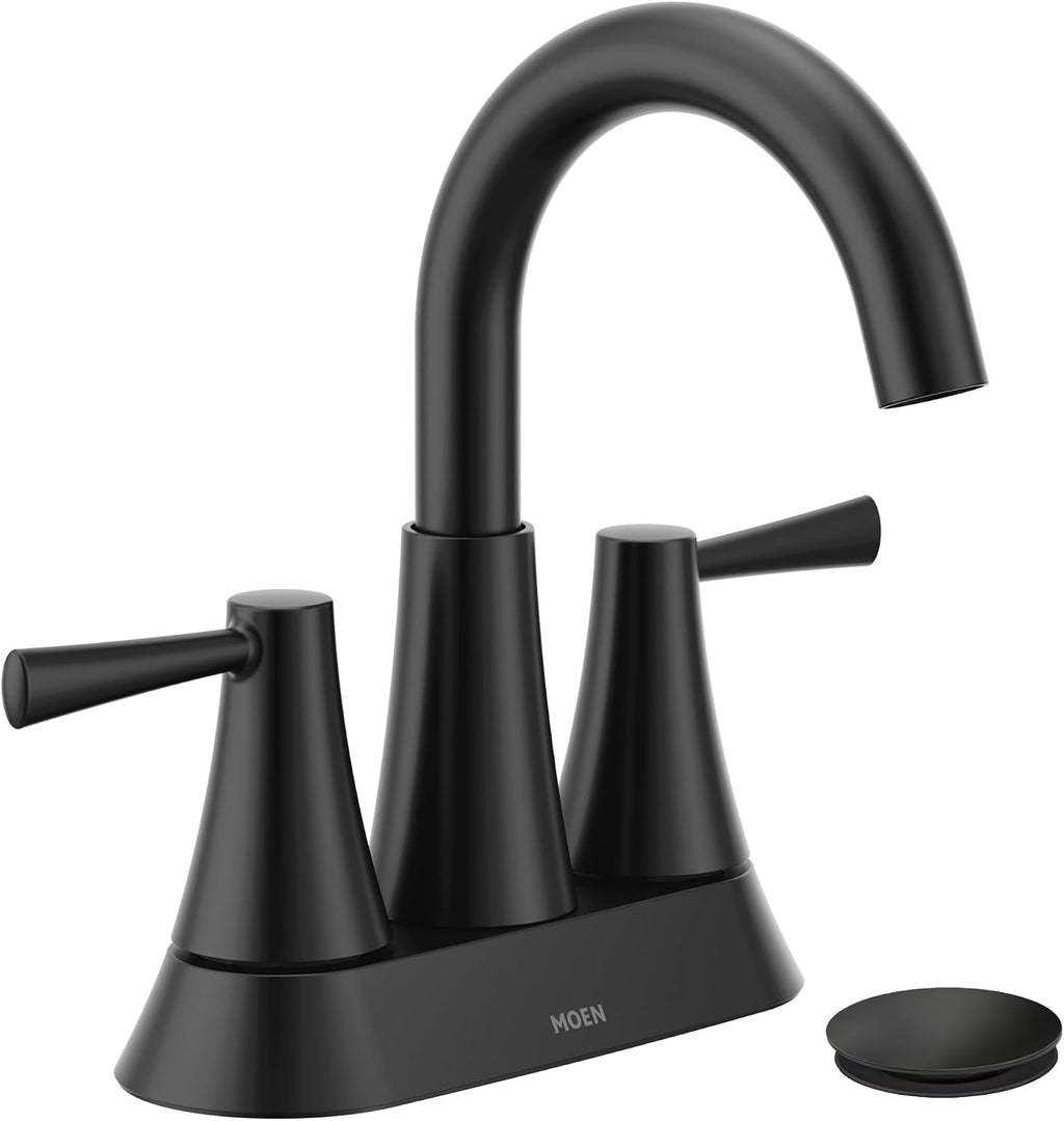 Moen 84022BL Ronan 2-Handle Centerset Bath Faucet w/Drain, Matte Black