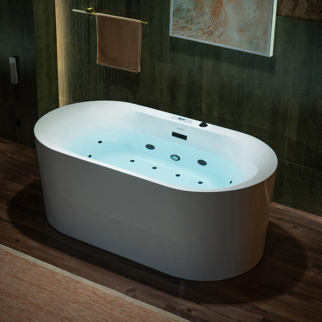 WOODBRIDGE 59" Ã 31-1/2" Compact Whirlpool & Air, Heated Soaking Bathtub