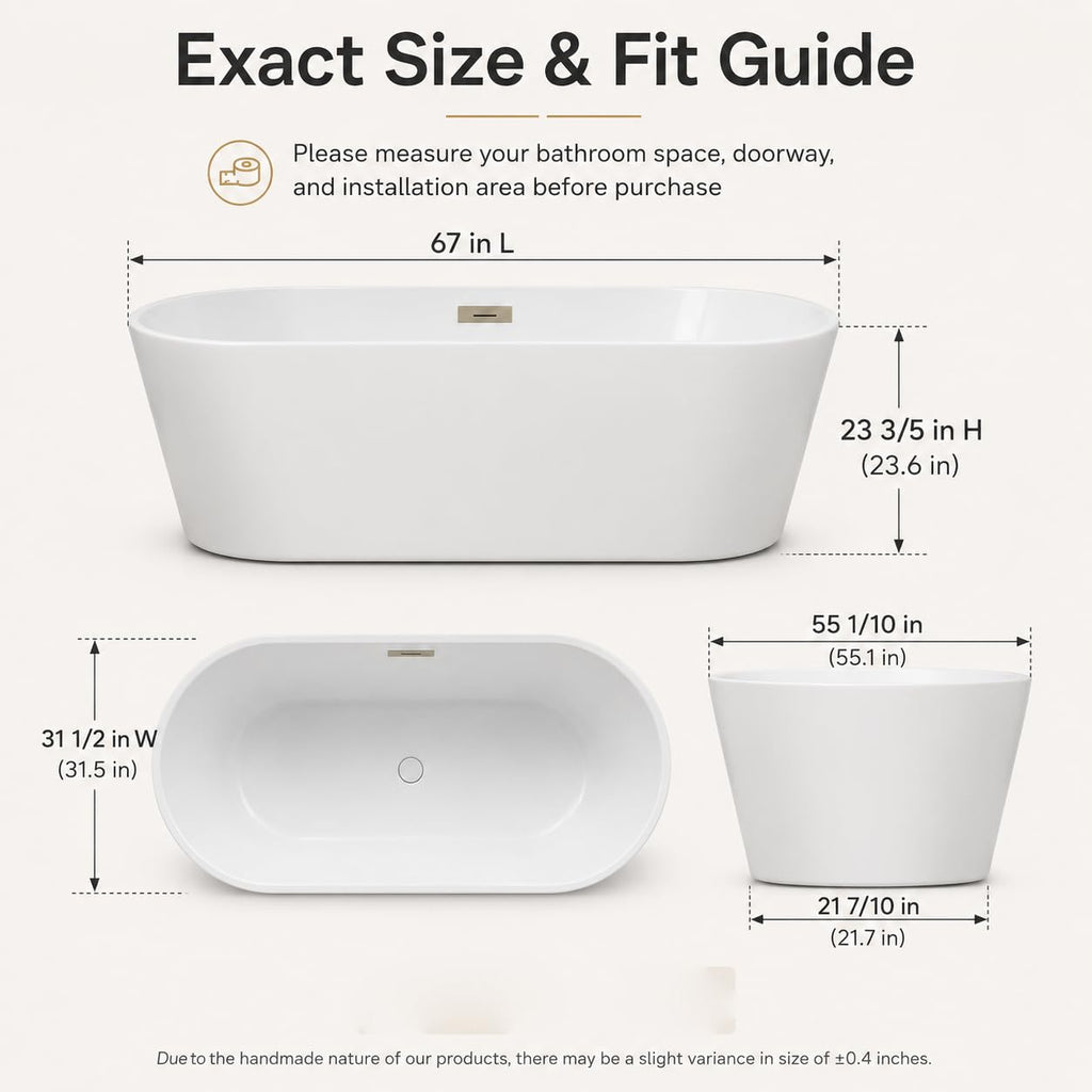 Freestanding Bathtub 59 inch Acrylic Free Standing Tub 59 Inch, Free Standing Tub with Chrome Drain & Overflow, Ergonomic Stand Alone Tub for Small Bathroom or Home Spa
