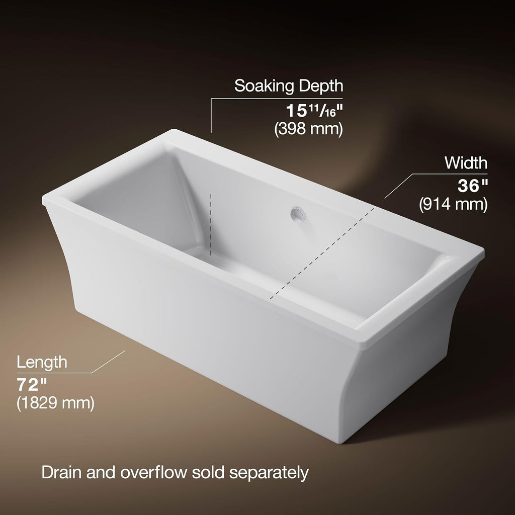 Kohler 6367-0 StargazeÂ® 72" x 36" freestanding bath with fluted shroud, White