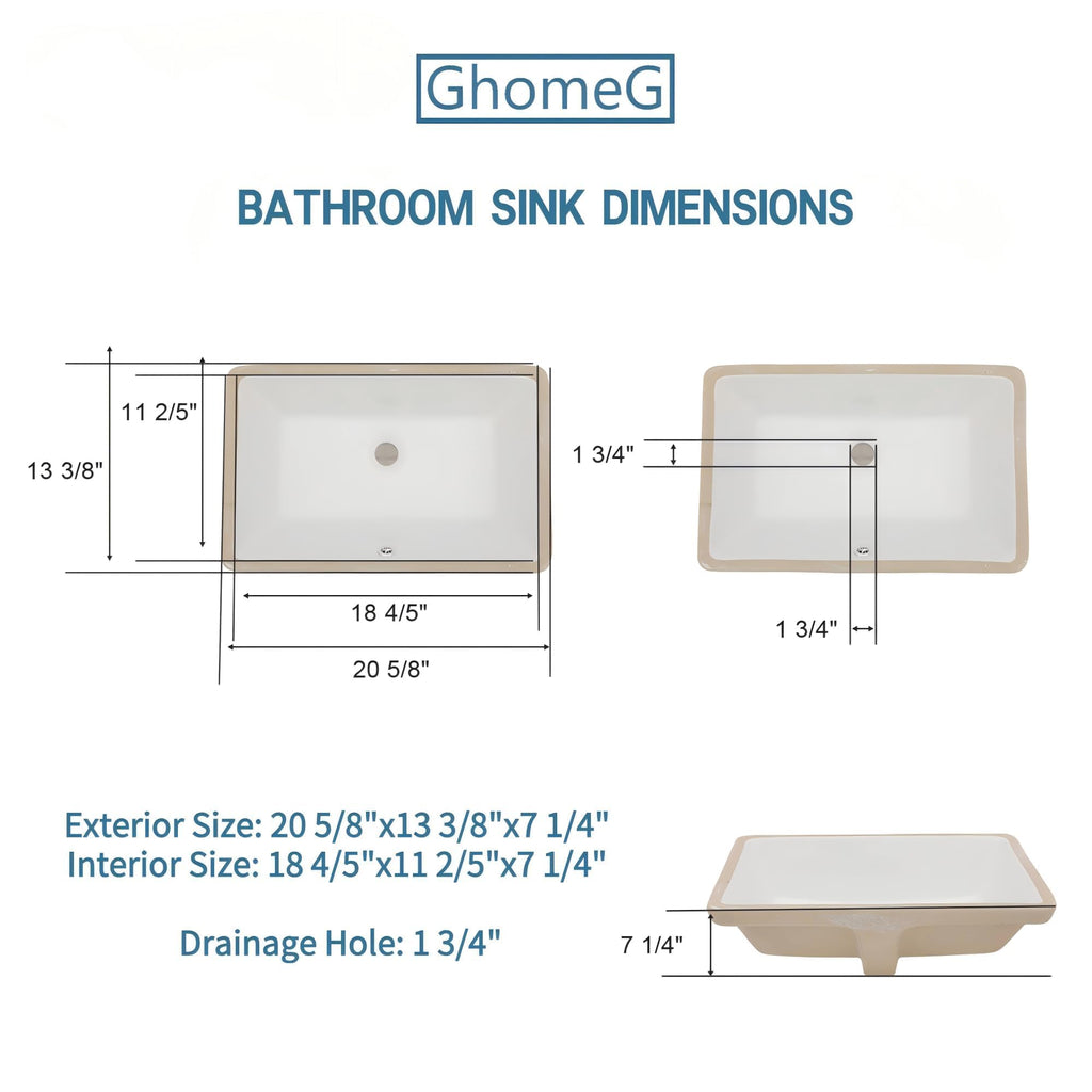 17 Inch Undermount Bathroom Sink Rectangle White