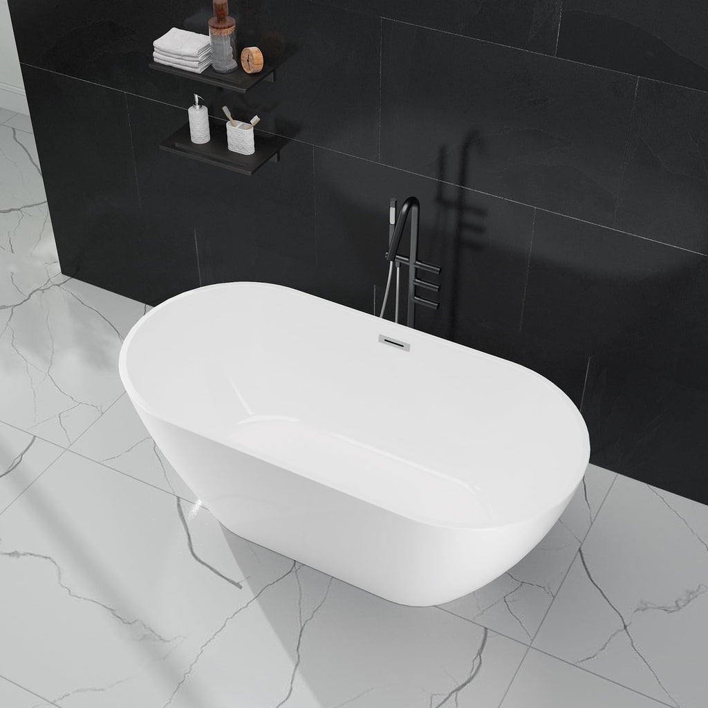 59" Freestanding Bathtub, Acrylic Streamline Stand Alone Soaking Bath Tubs