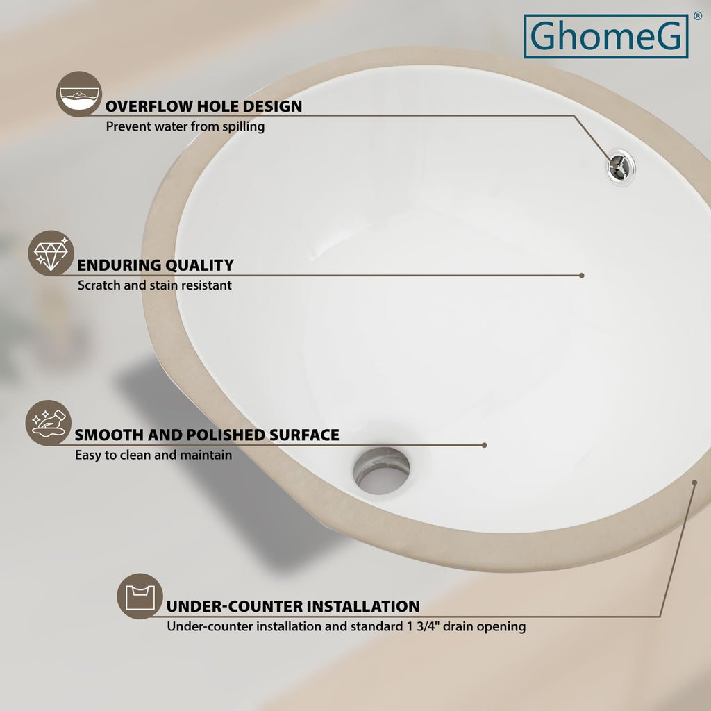 17 Inch Undermount Bathroom Sink Rectangle White