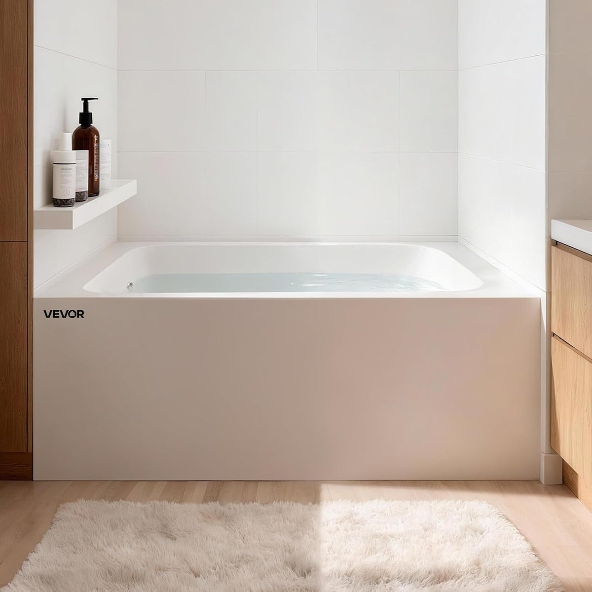 VEVOR Alcove Bathtub, 48" x 30" Contemporary Alcove Acrylic Bathtub, Soaking Bath Tub with Left Hand Drain and Overflow Hole, Large Rectangular Deep Soak Tub for Bathroom with Integral Flange, White