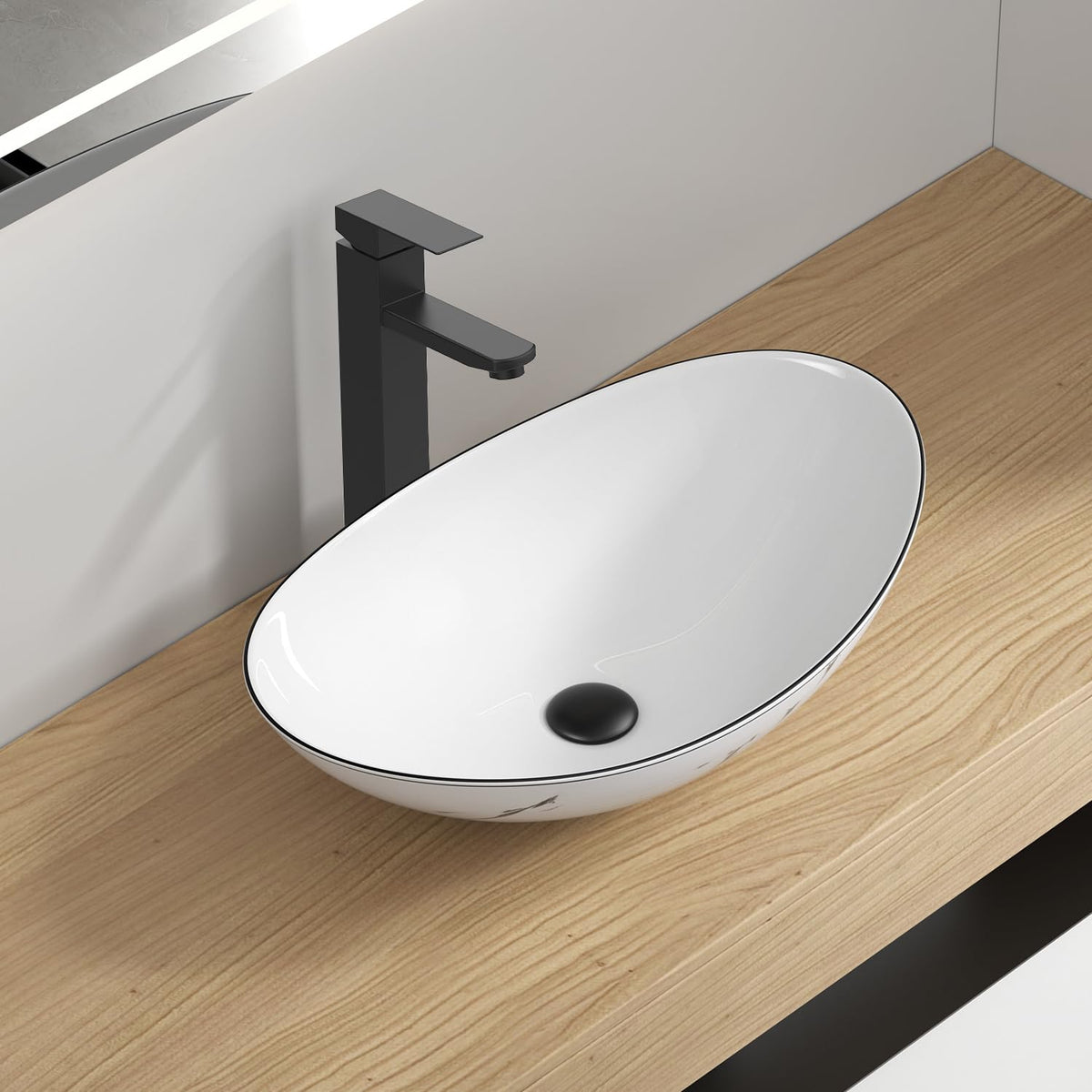 Ceramic Bathroom Sink, Black 19" x 15" Above Counter Porcelain Vessel Sink