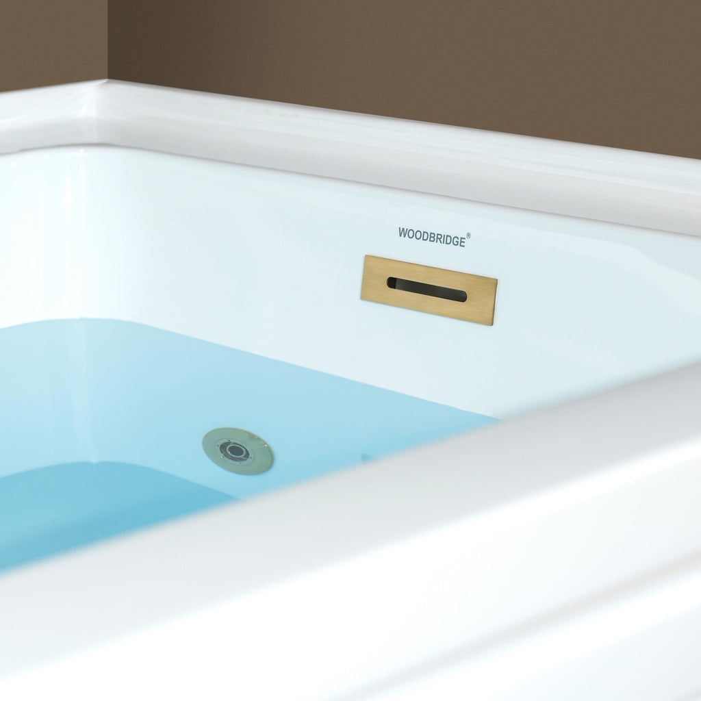 WOODBRIDGE 60" x 32" Alcove Acrylic Rectangular Whirlpool and Air Heated Tub in White with right Drain, Matte Black Finish Trim and Drain Kit Included, DF631-R-MB02