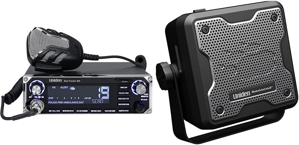 Uniden BEARTRACKER 885 Hybrid Full-Featured CB Radio + Digital TrunkTracking Police/Fire/Ambulance & (BC15) Bearcat 15-Watt External Communications Speaker. Durable Rugged Design