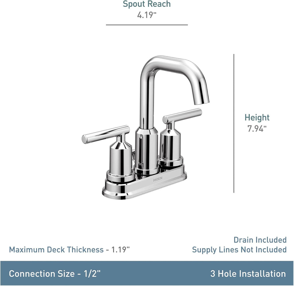 Moen Gibson Two-Handle Centerset High Arc Modern Bathroom Faucet with Drain Assembly, Chrome, 6150
