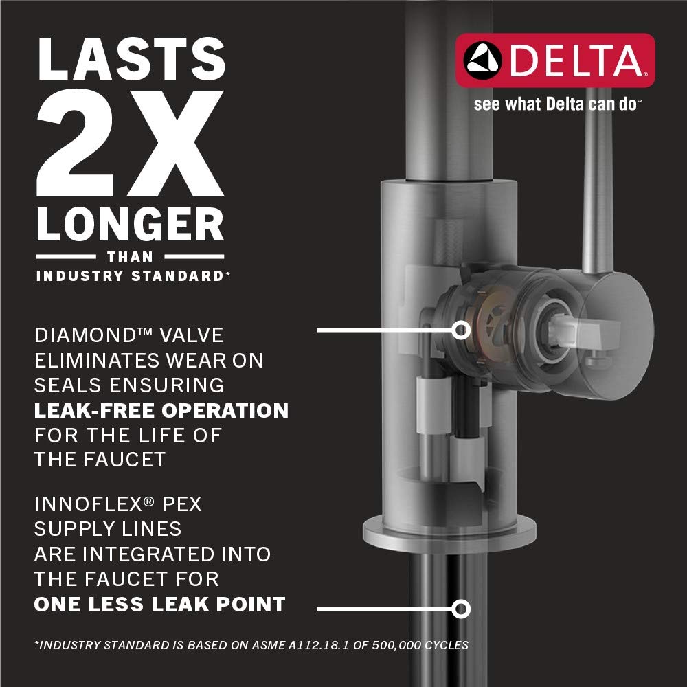 Delta Essa Brushed Nickel Kitchen Faucet with Pull Down Sprayer, Modern Single Hole Kitchen Sink Faucet, Single Handle, Arctic Stainless 9113-AR-DST
