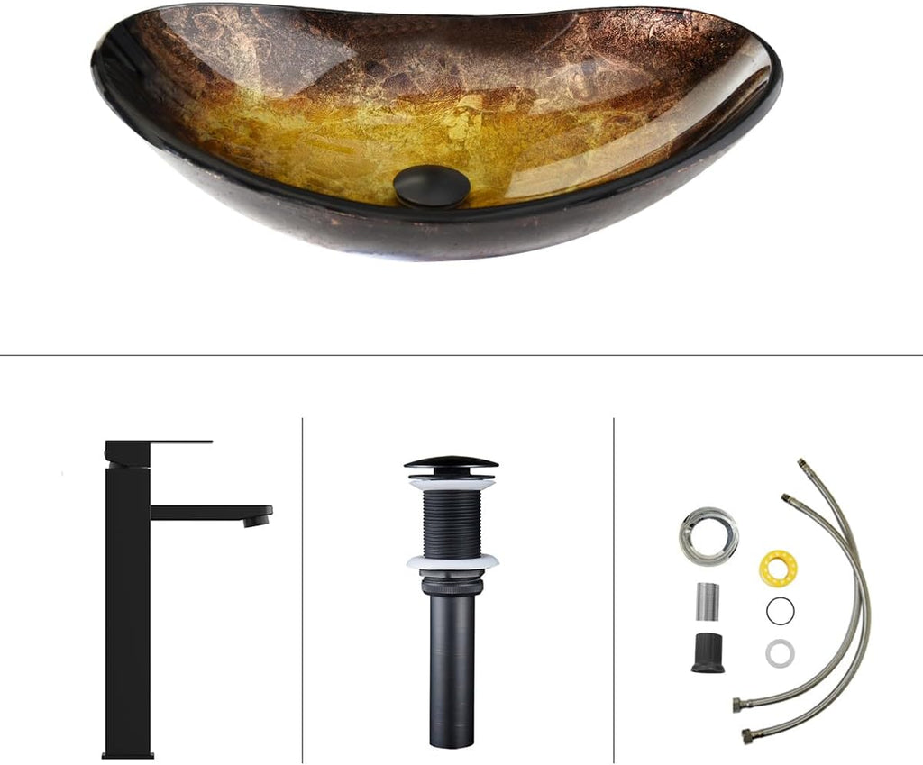 Bathroom Boat Shape Artistic Glass Vessel Sink, Gold