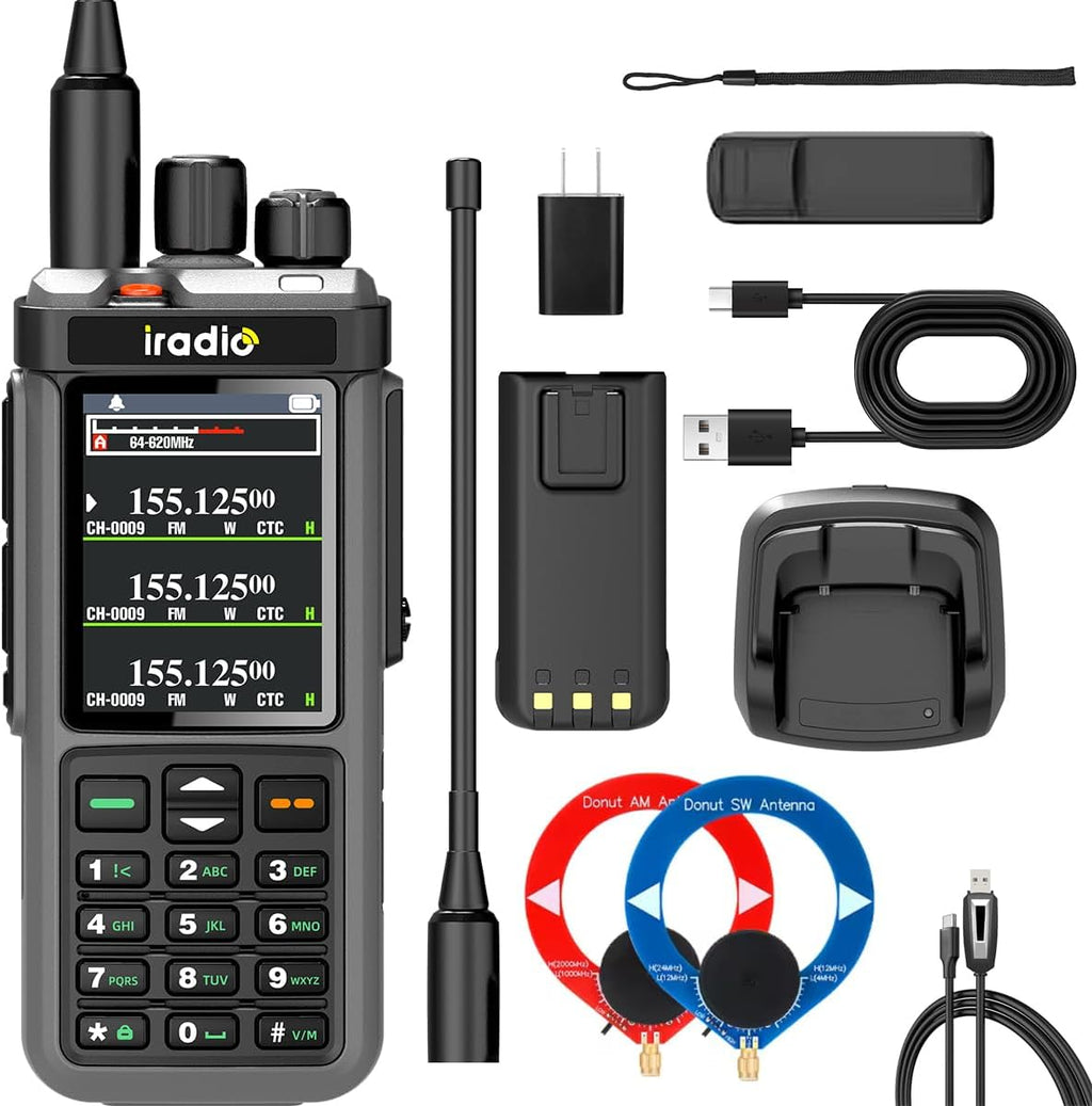 Iradio UV-98 Plus 10W Tri-Band Handheld Ham Radio, Wideband Receiver, Cross-Band Repeater, 1024 Channels, USB-C Charging