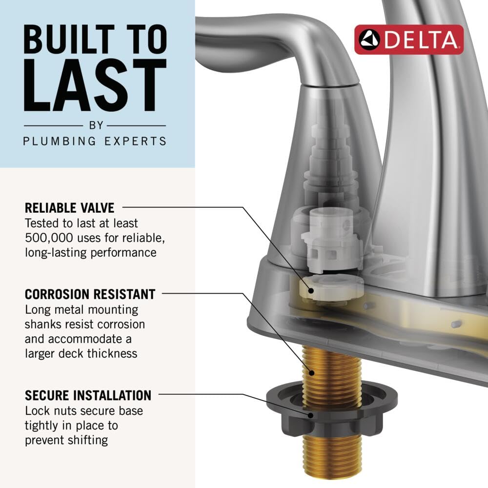 Delta Arvo Centerset Bathroom Faucet, Brushed Nickel 2-Handle Bathroom Faucet, Delta Bathroom Sink Faucet, Brushed Nickel 3-Hole Bathroom Faucet, Spotshield Stainless 25840LF-SS