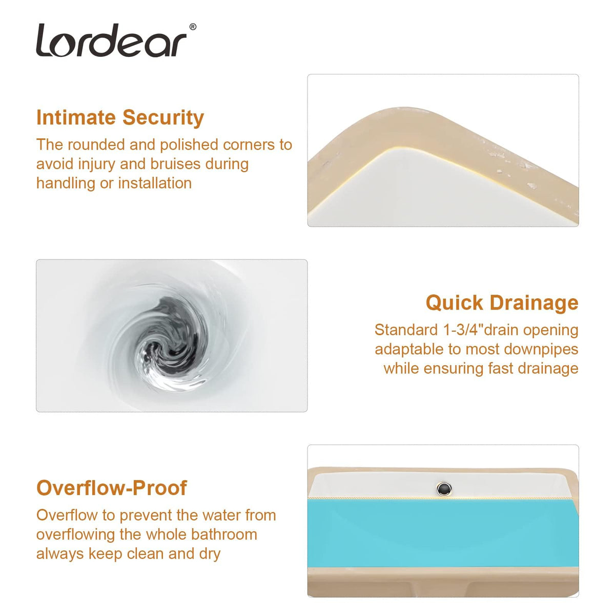 Lordear 17x12 Inch Undermount Bathroom Sink (Installation Size: 15"x10") Vanity Small Sinks Rectangle Pure White Porcelain Ceramic Bath Lavatory Vanity Sink Basin with Overflow