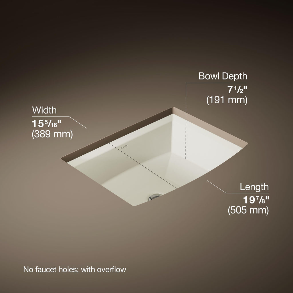 Kohler 2355-0 ArcherÂ® 20" rectangular undermount bathroom sink, White