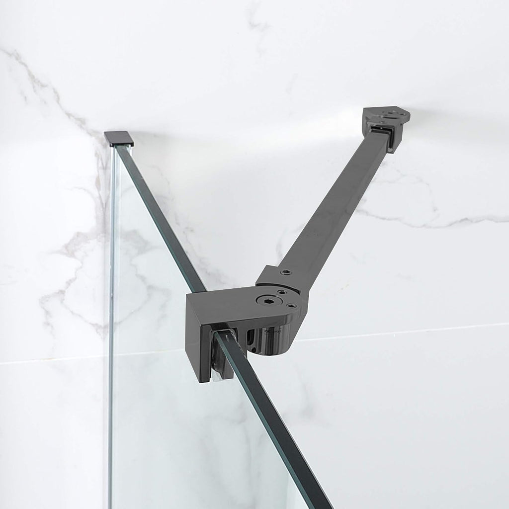 Woodbridge Frameless Hinged Bathtub Shower, 5/16" Tempered Panel, 48" W x 58" H Tub Glass Door in Matte Black Finish, Include Support Bar