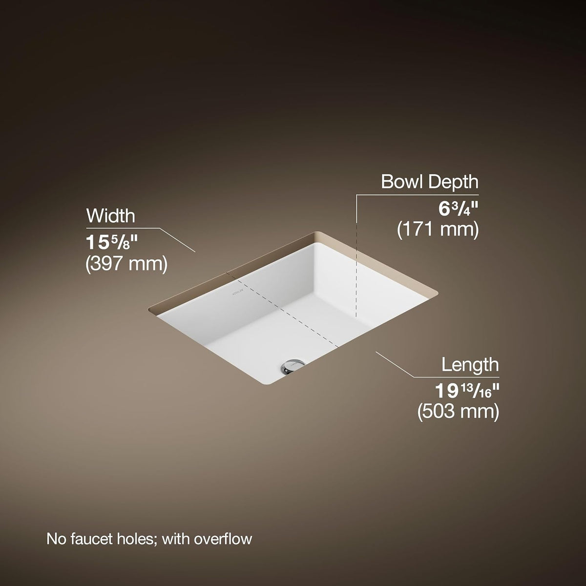 KOHLER 2882-0 Verticyl Rectangular Undermount Bathroom Sink, 19 3/4", White