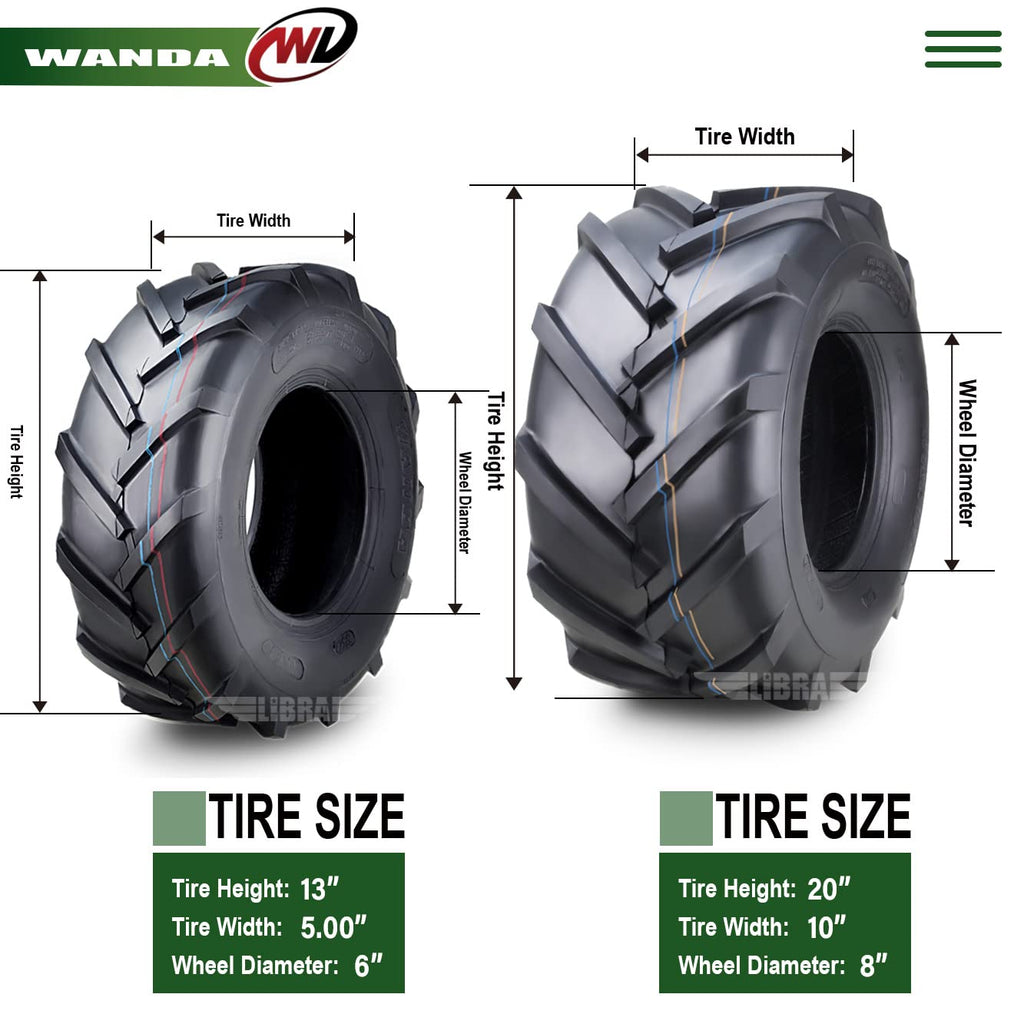 WANDA 4PC 15X6-6 & 20X10-8 Lawn Mower Tractor Tires Super Lug -13078/13071