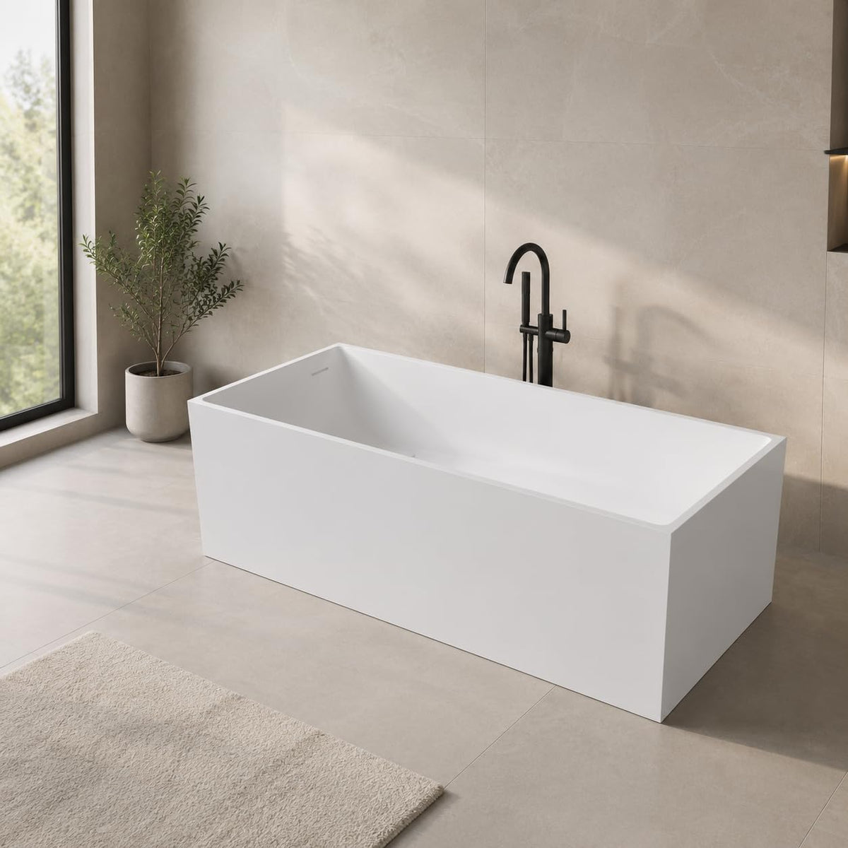 61''Stone Resin Freestanding Bathtub,Solid Surface Soaking Tub with Deep Bath Design, Modern Oval Free Standing Tub with Integrated Drain & Hidden Overflow, Starry Gray