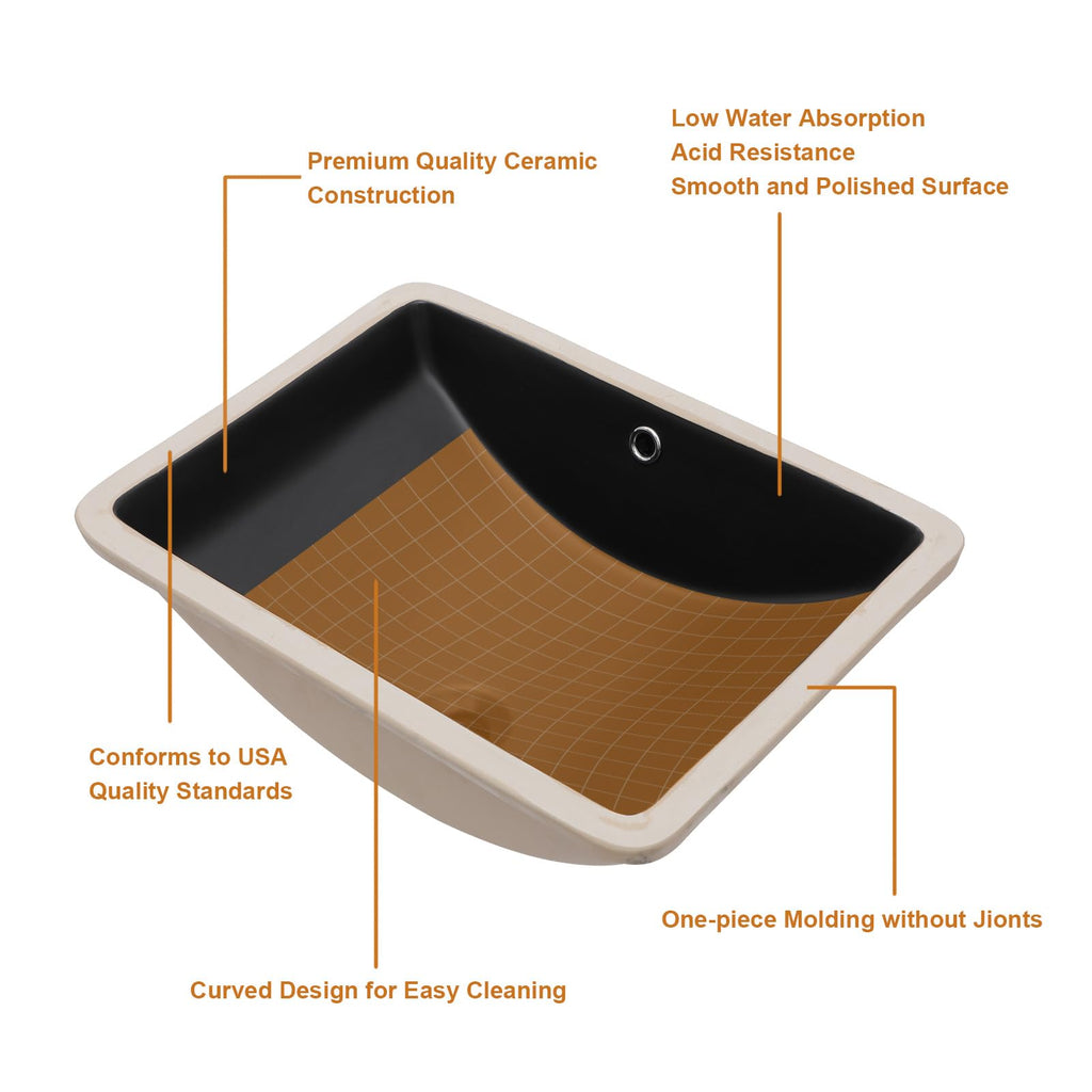 Lordear 17x12 Inch Undermount Bathroom Sink (Installation Size: 15"x10") Vanity Small Sinks Rectangle Pure White Porcelain Ceramic Bath Lavatory Vanity Sink Basin with Overflow