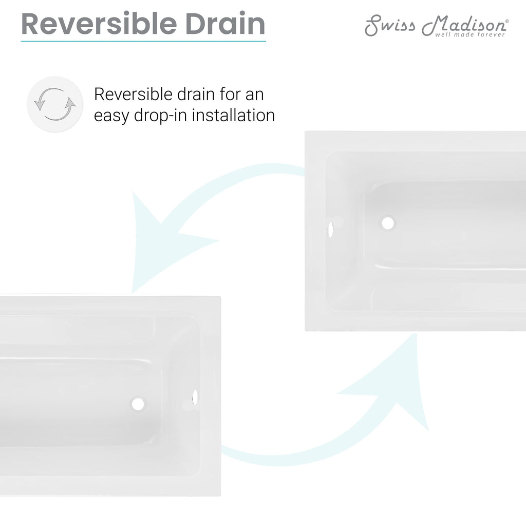 Swiss Madison Voltaire 66" x 36" Reversible Drain Drop-In Bathtub
