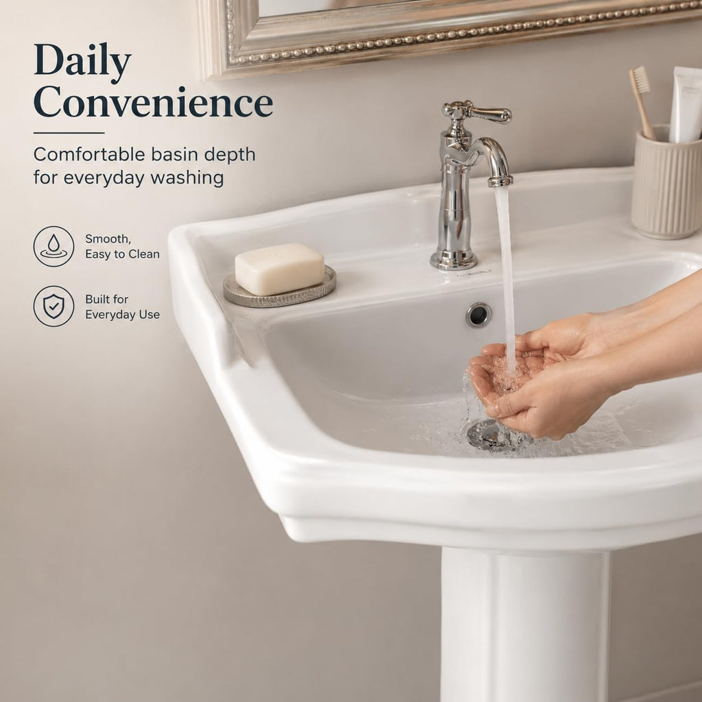 Garvee White Ceramic Pedestal Bathroom Sink, Single Hole Freestanding Basin