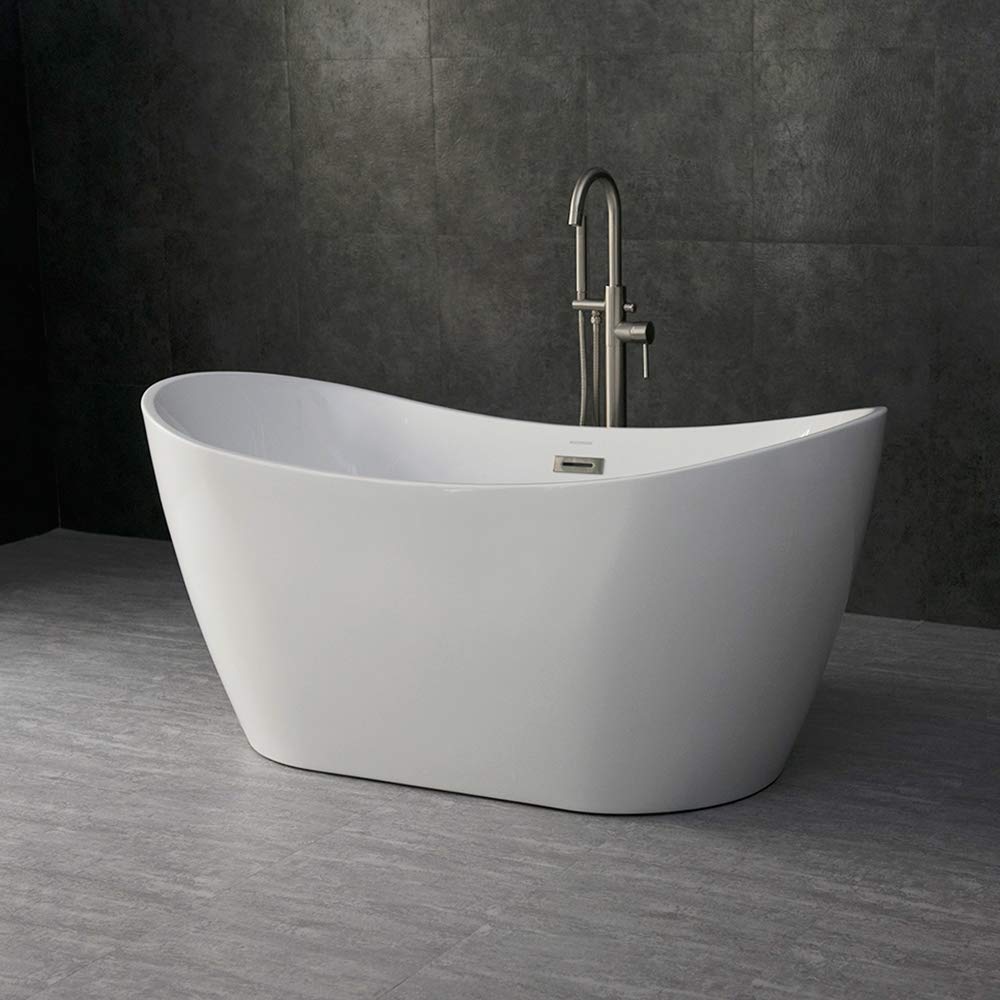 WOODBRIDGE 71" Acrylic Freestanding Bathtub Contemporary Soaking White Tub with Brushed Gold Overflow and Drain,B0017-BG