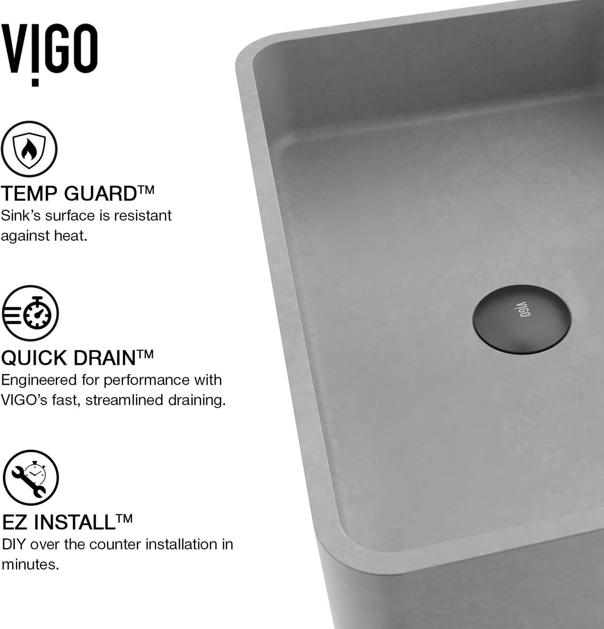 VIGO Cordoba Gothic 20" L x 13" W x 5" H Over The Counter Concrete Rectangular Vessel Bathroom Sink in Ash Gray -VG04062