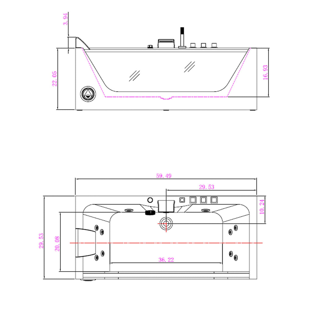 Empava 59" Corner Jetted Bathtub - 2 Person Whirlpool Tub with Heater
