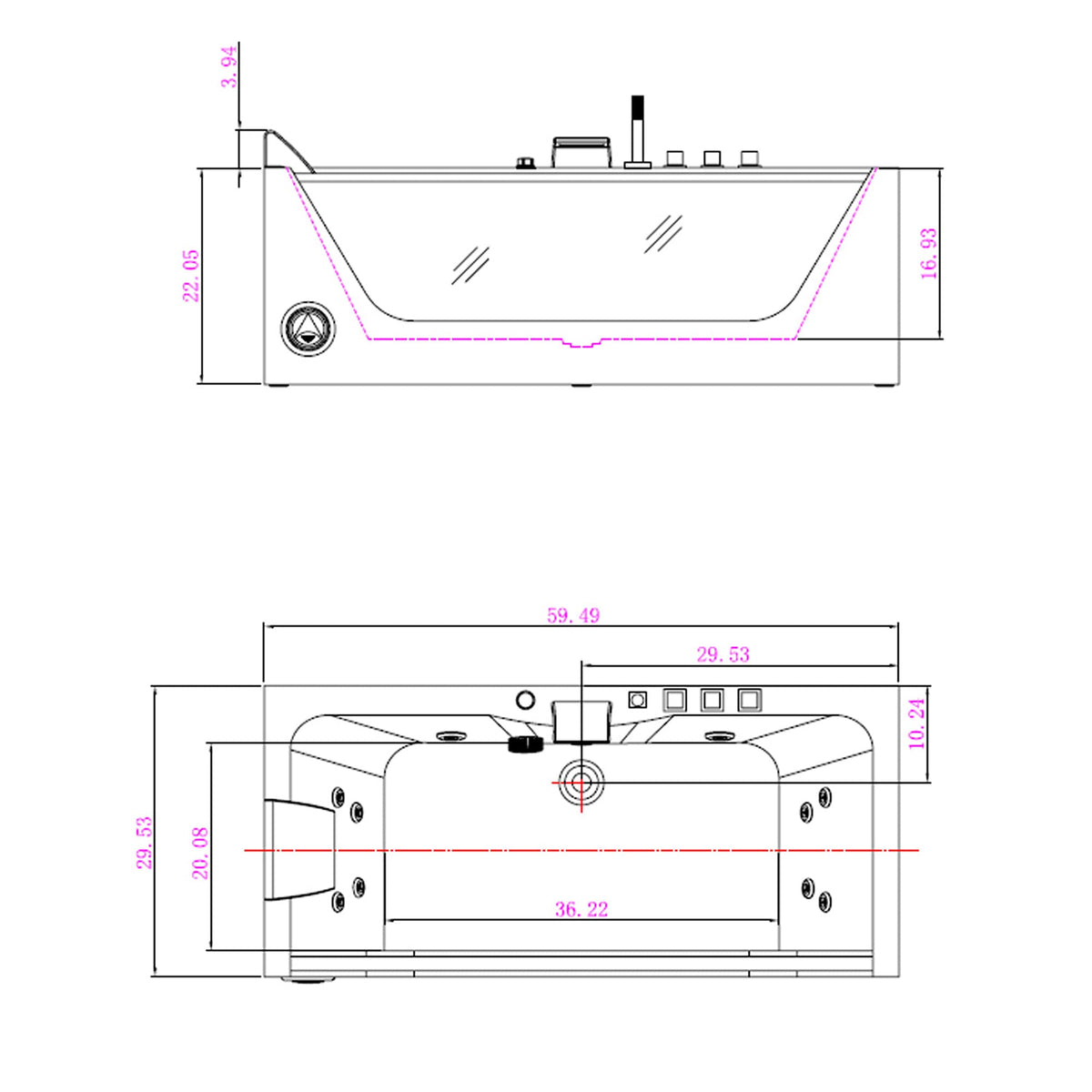 Empava 59" Corner Jetted Bathtub - 2 Person Whirlpool Tub with Heater