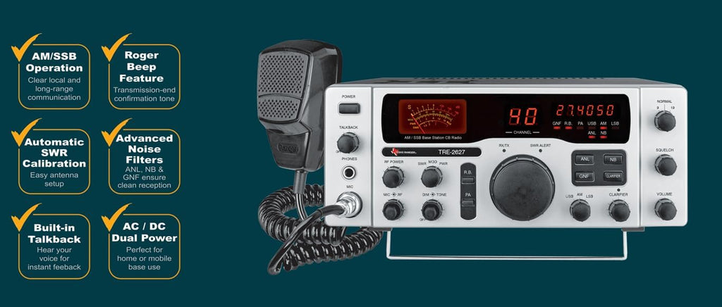 Texas Ranger TRE-2627 CB Base Station AM SSB AC DC Dual Power Transceiver