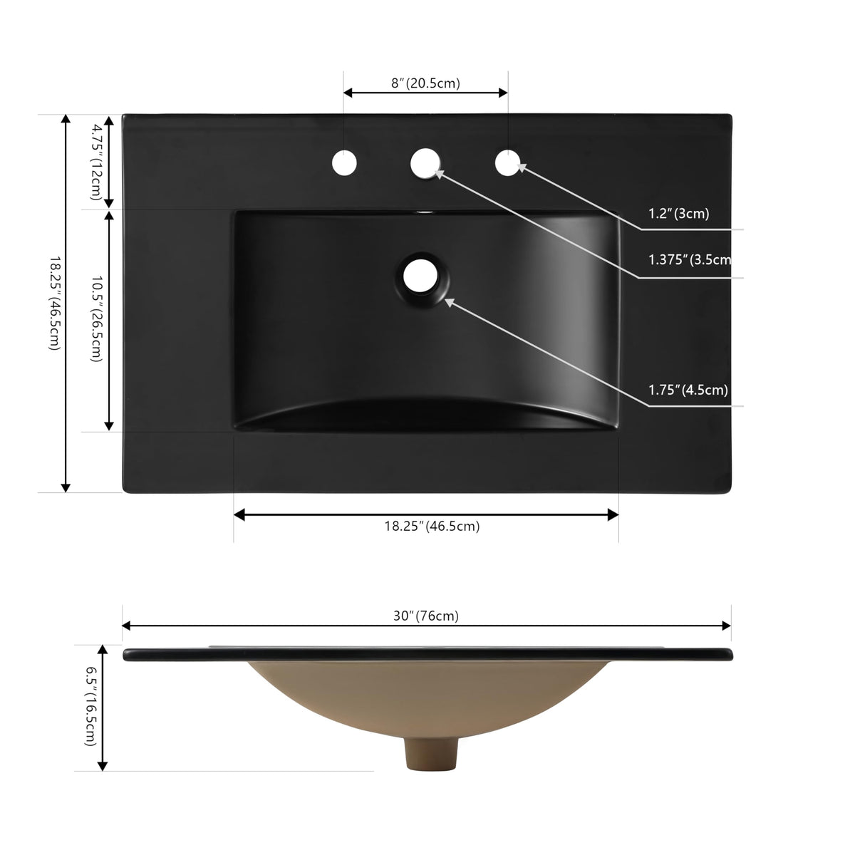 JONATHAN Y Ancillary 30" Bathroom 3-Hole Sink Top, White