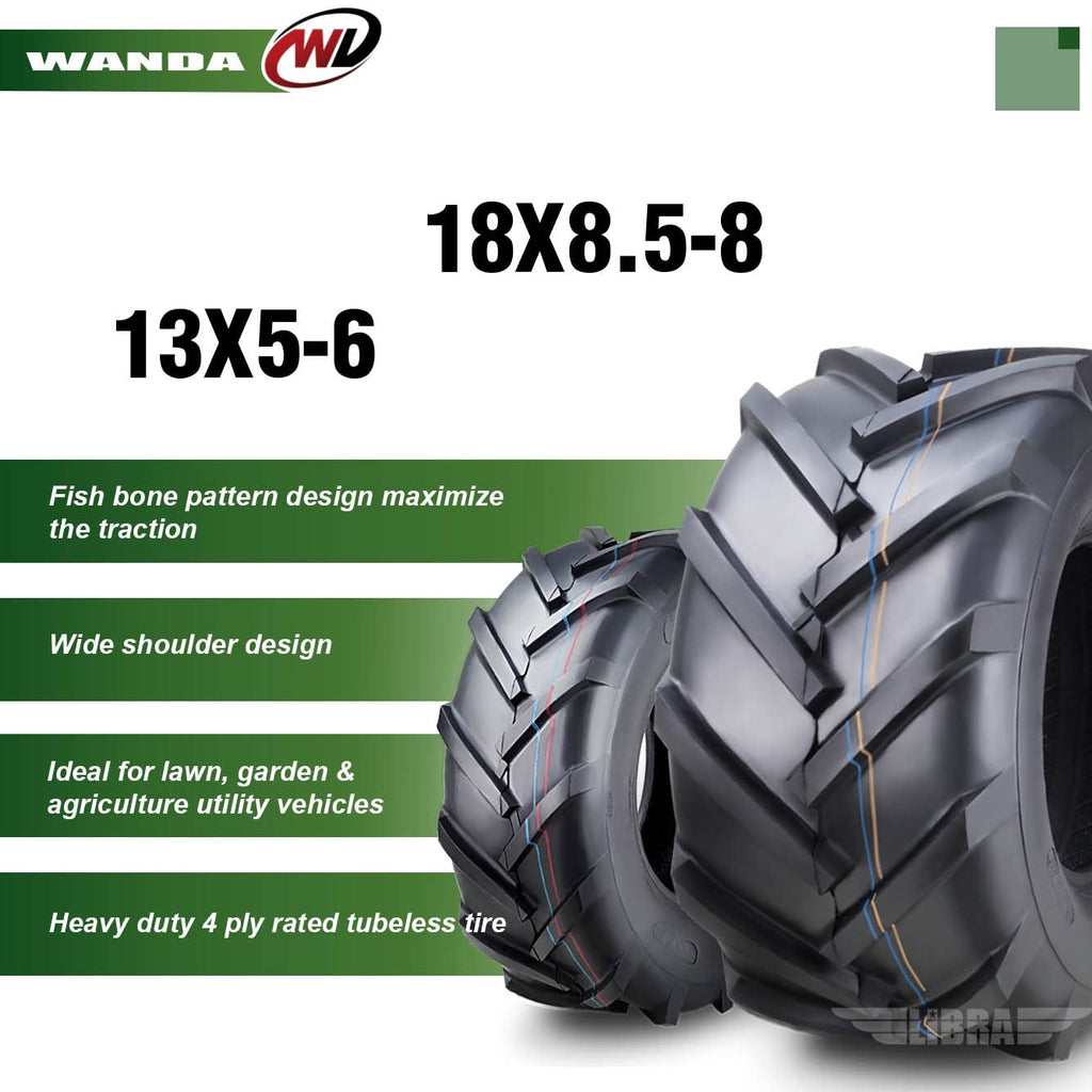 WANDA 4PC 15X6-6 & 20X10-8 Lawn Mower Tractor Tires Super Lug -13078/13071