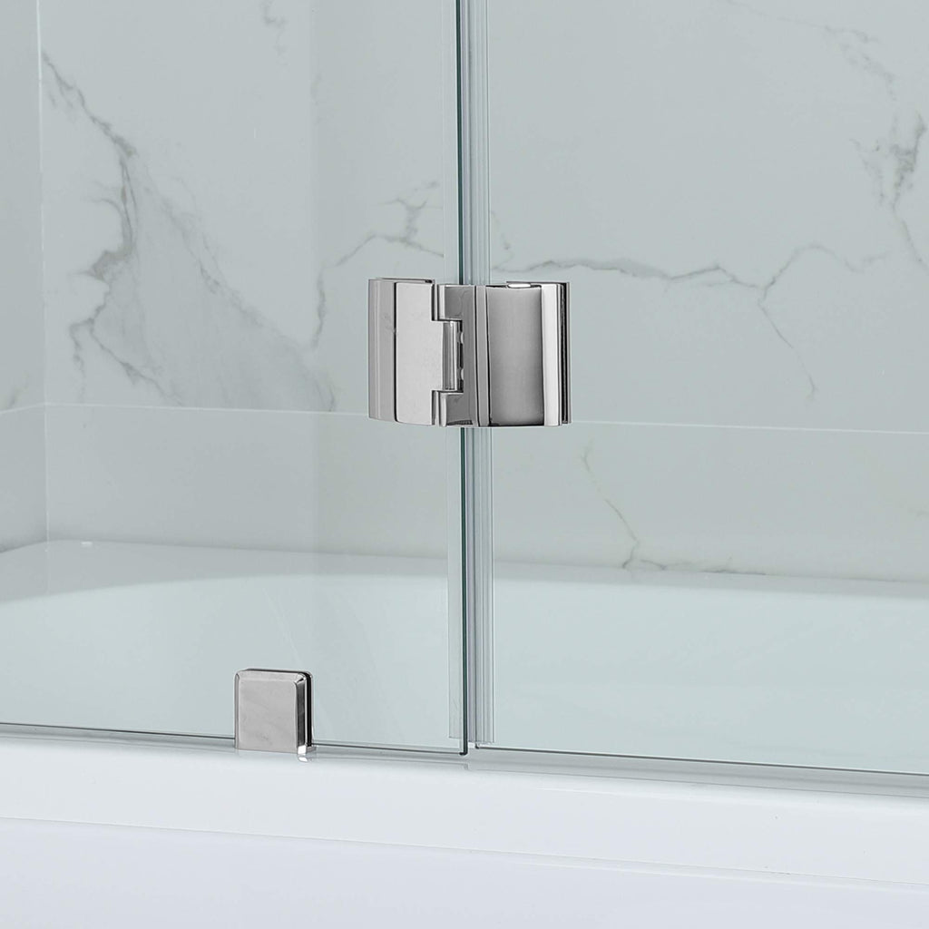 Woodbridge Frameless Hinged Bathtub Shower, 5/16" Tempered Panel, 48" W x 58" H Tub Glass Door in Matte Black Finish, Include Support Bar