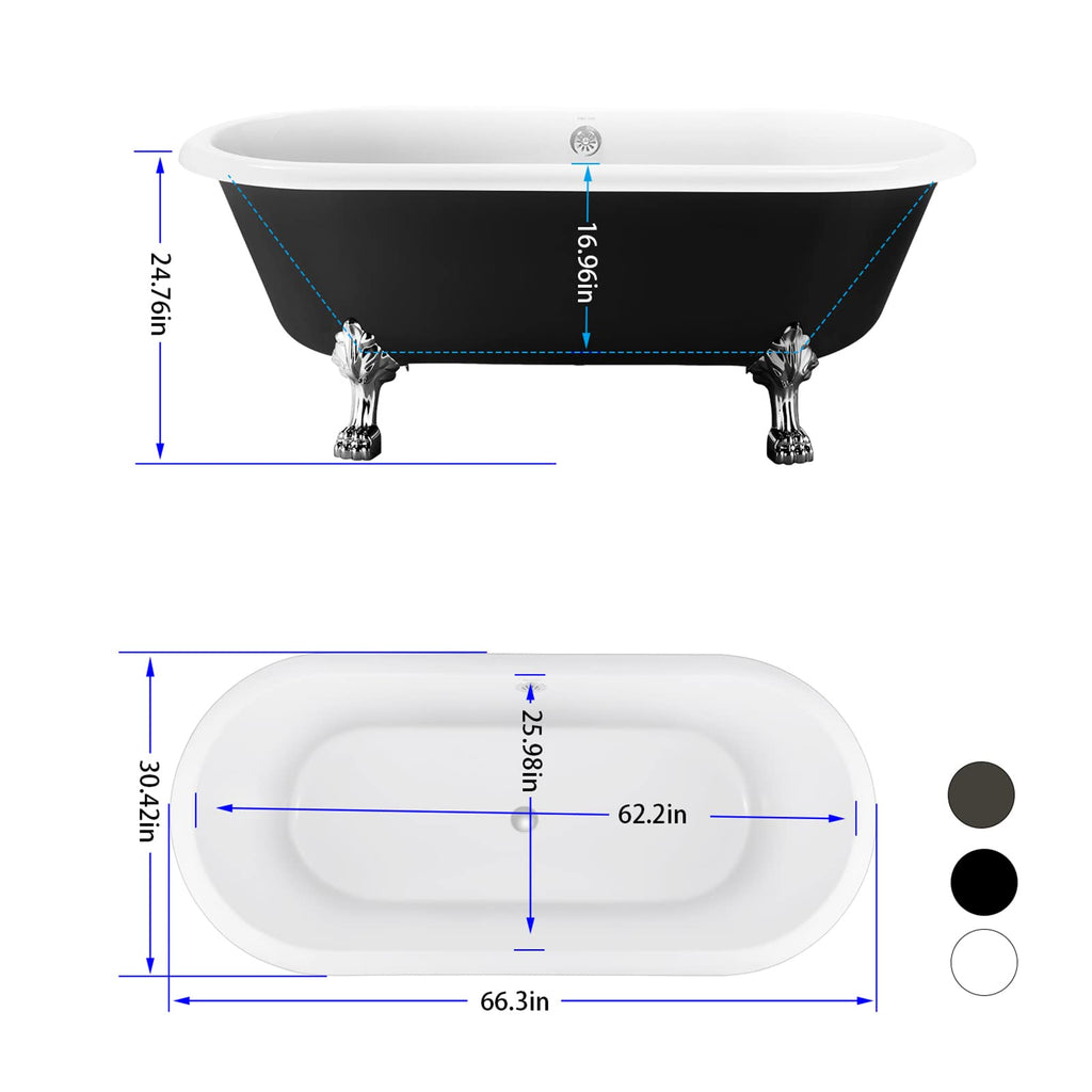 59" Acrylic Freestanding Bathtub,Double Ended,Lozenge Texture,Black