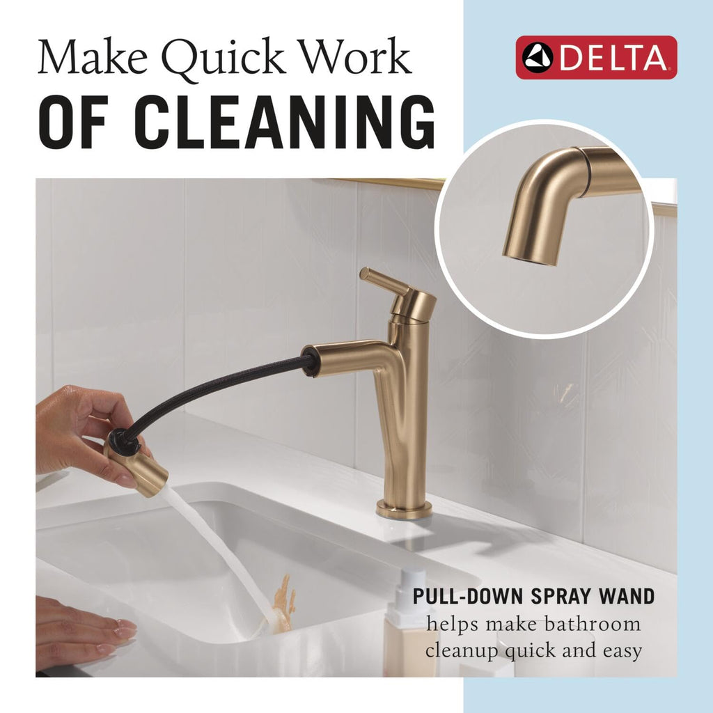 Delta Nicoli Brushed Gold Bathroom Faucet 1 Hole, Single Hole Bathroom Sink Faucet for Vanity, Push-Pop Drain Assembly, Champagne Bronze 15849LF-CZ