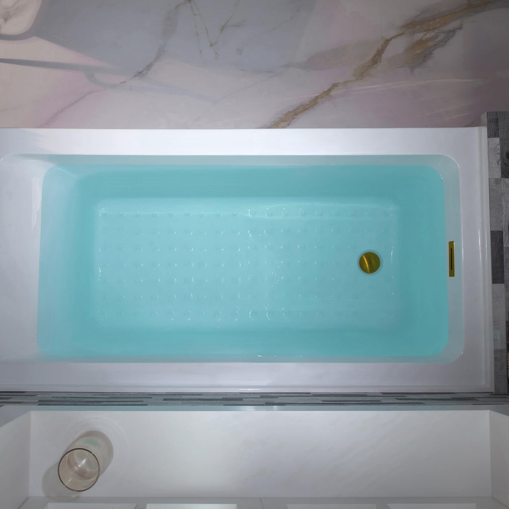WOODBRIDGE 60" Acrylic Rectangular Alcove Soaking Bathtub in White with Left Drain, Brushed Nickel pop-up Drain Included, LB428-L
