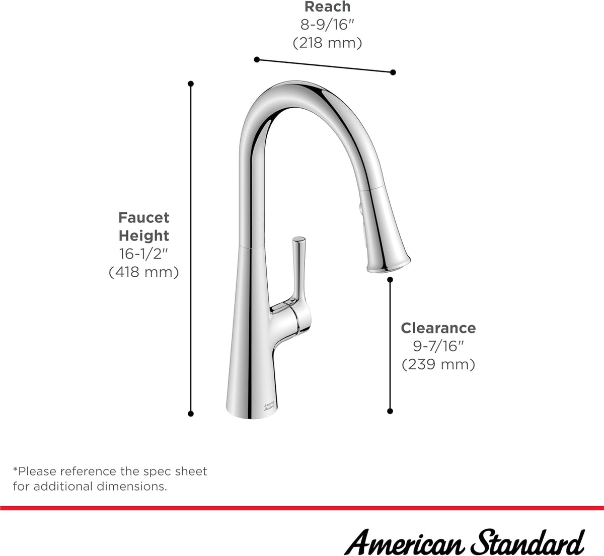 American Standard 7441300.075 Southport Pull-Down Kitchen Faucet with Sprayer, 1.8 GPM, Kitchen Faucets with Pull Down Sprayer, Stainless Steel