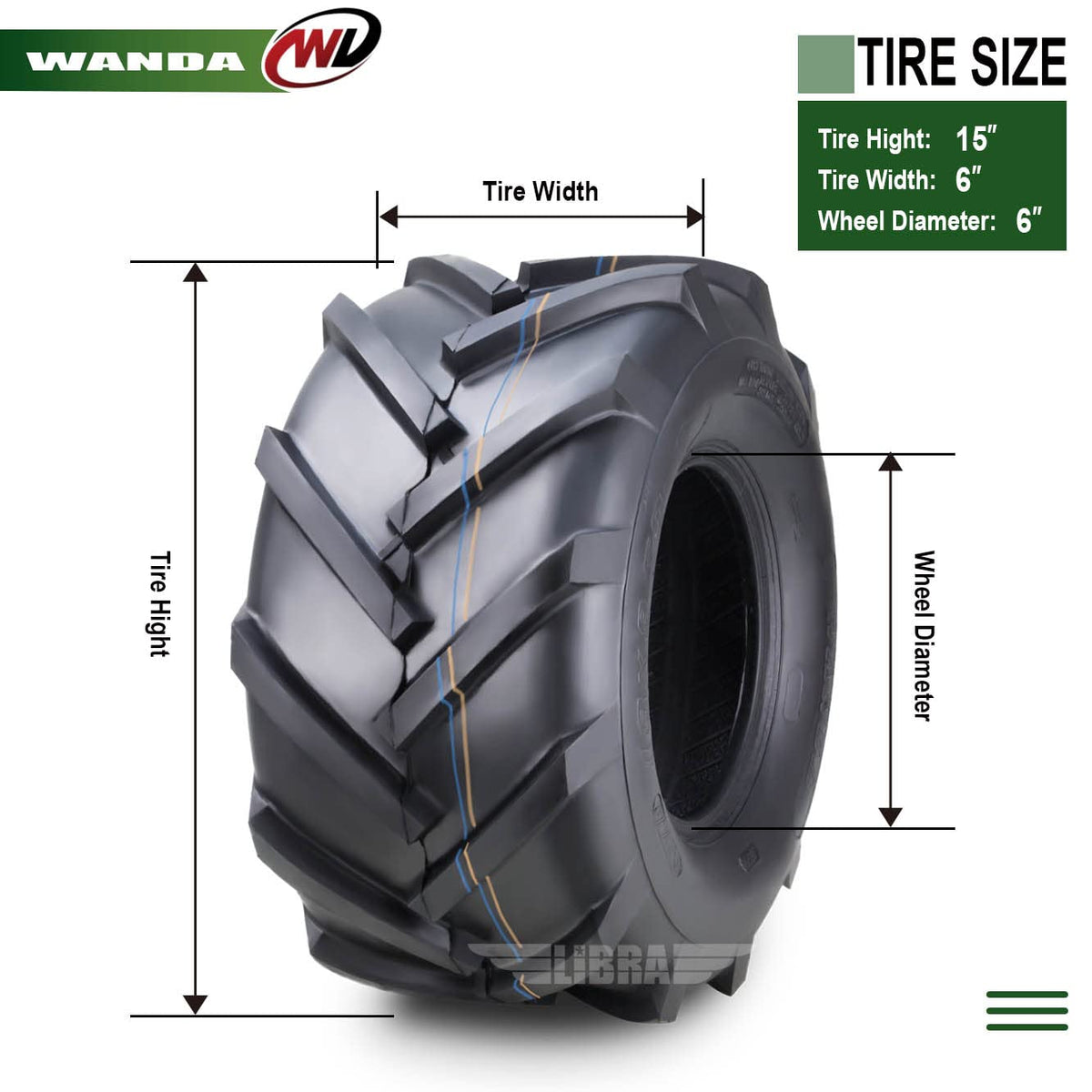 WANDA 4PC 15X6-6 & 20X10-8 Lawn Mower Tractor Tires Super Lug -13078/13071