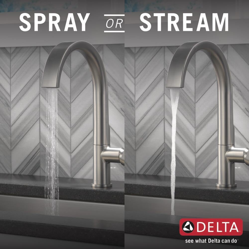 Delta Keele Brushed Nickel Kitchen Faucet with Pull Down Sprayer, Modern Single Hole Kitchen Sink Faucet, Single Handle, Spotshield Stainless 19824LF-SP