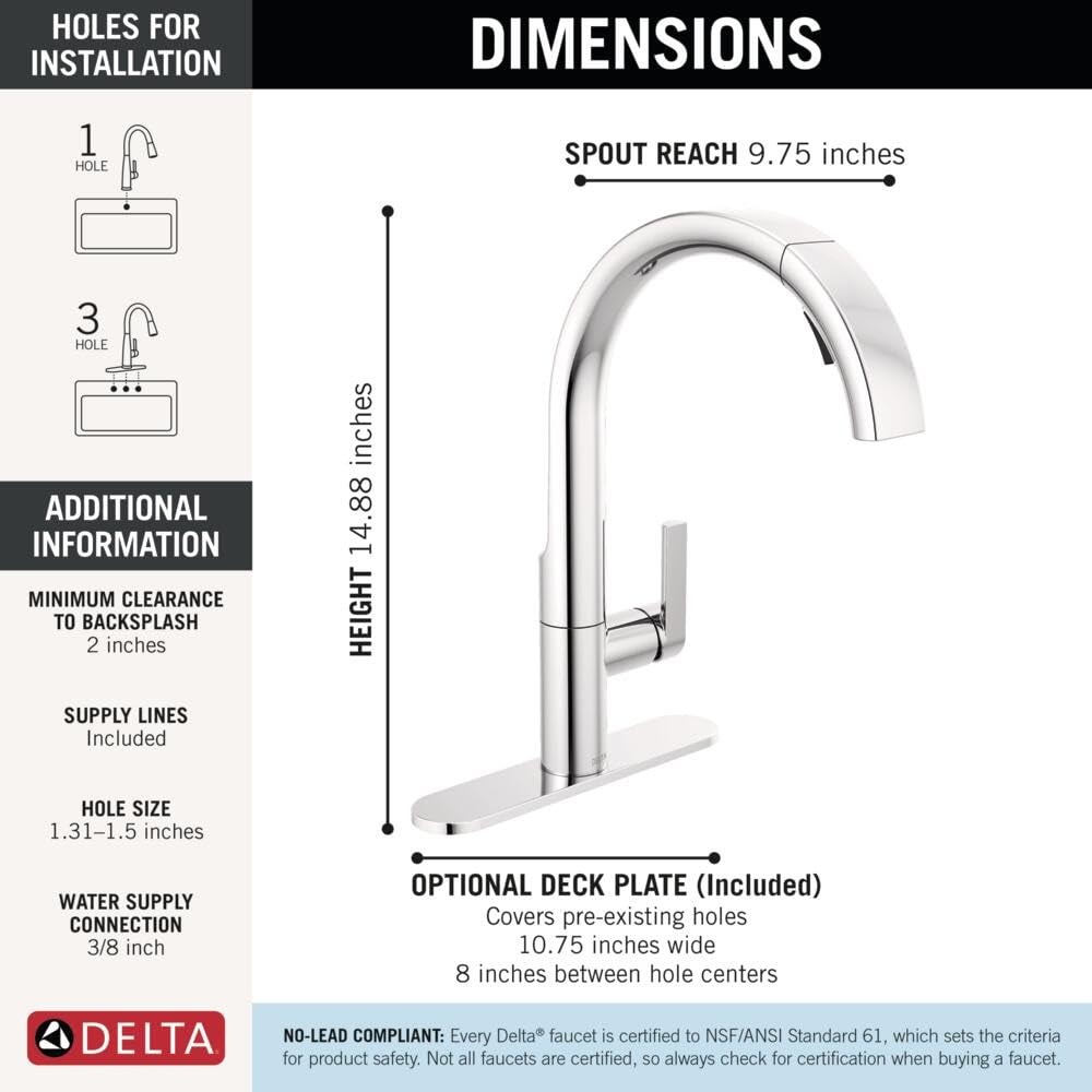 Delta Keele Brushed Nickel Kitchen Faucet with Pull Down Sprayer, Modern Single Hole Kitchen Sink Faucet, Single Handle, Spotshield Stainless 19824LF-SP