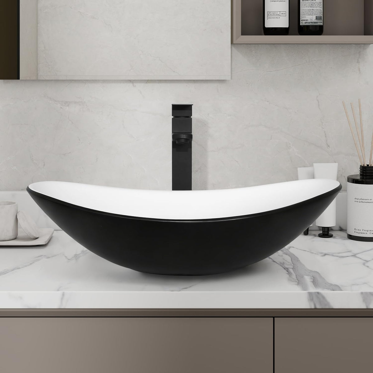 Ceramic Bathroom Sink, Black 19" x 15" Above Counter Porcelain Vessel Sink