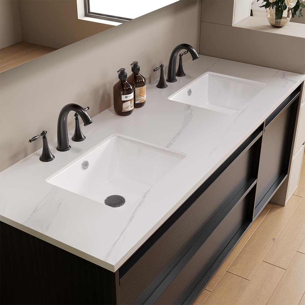 18in Undermount Bathroom Sink Rectangular, 18.1" x 13.8" Vessel Sink Rectrangle Undermount Bathroom Sink White Ceramic Lavatory Vanity Vessel Sink with Overflow