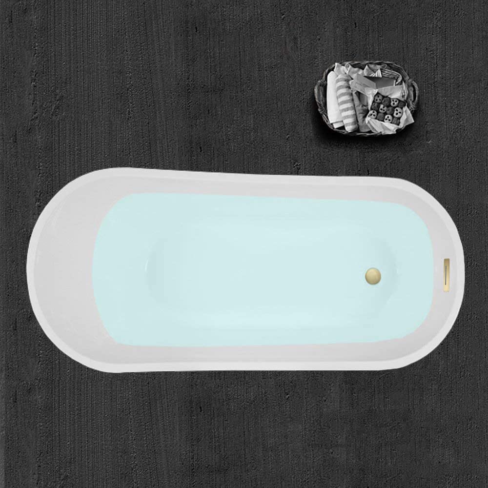 WOODBRIDGE 54"Freestanding White Acylic Soaking Bathtub with Brushed Nickel Drain and Overflow,BTA1507 -B/N-Drain &O