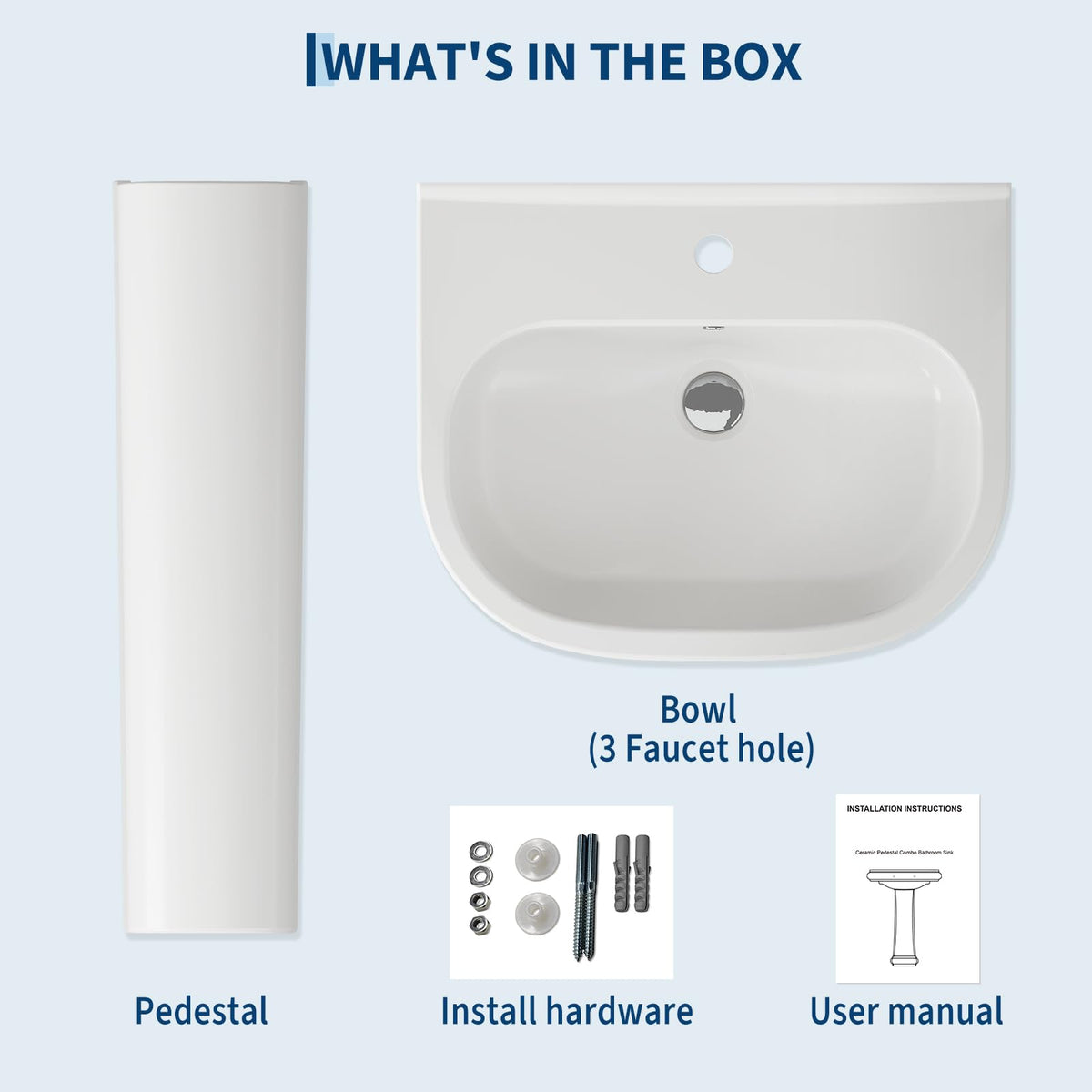 Garvee 20" W X 17" D W Bathroom Pedestal Sink, Pedestal Sink Combo