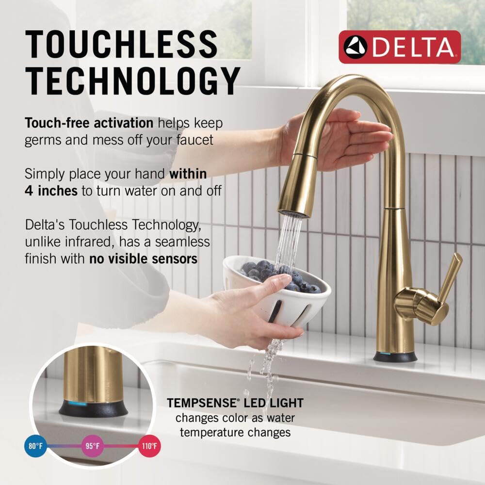 Delta Essa Brushed Nickel Kitchen Faucet with Pull Down Sprayer, Modern Single Hole Kitchen Sink Faucet, Single Handle, Arctic Stainless 9113-AR-DST