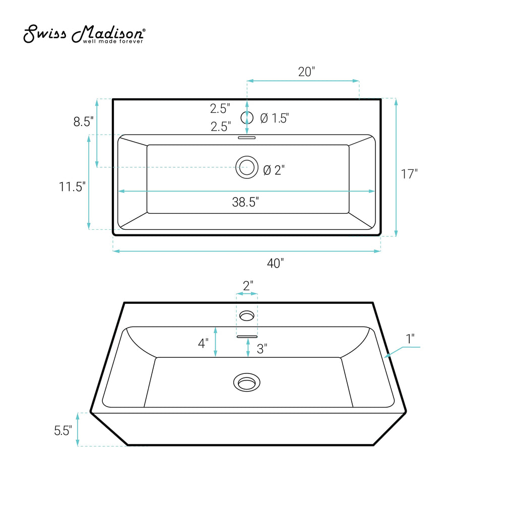Claire 30" Rectangle Wall Mount Bathroom Sink in Glossy White