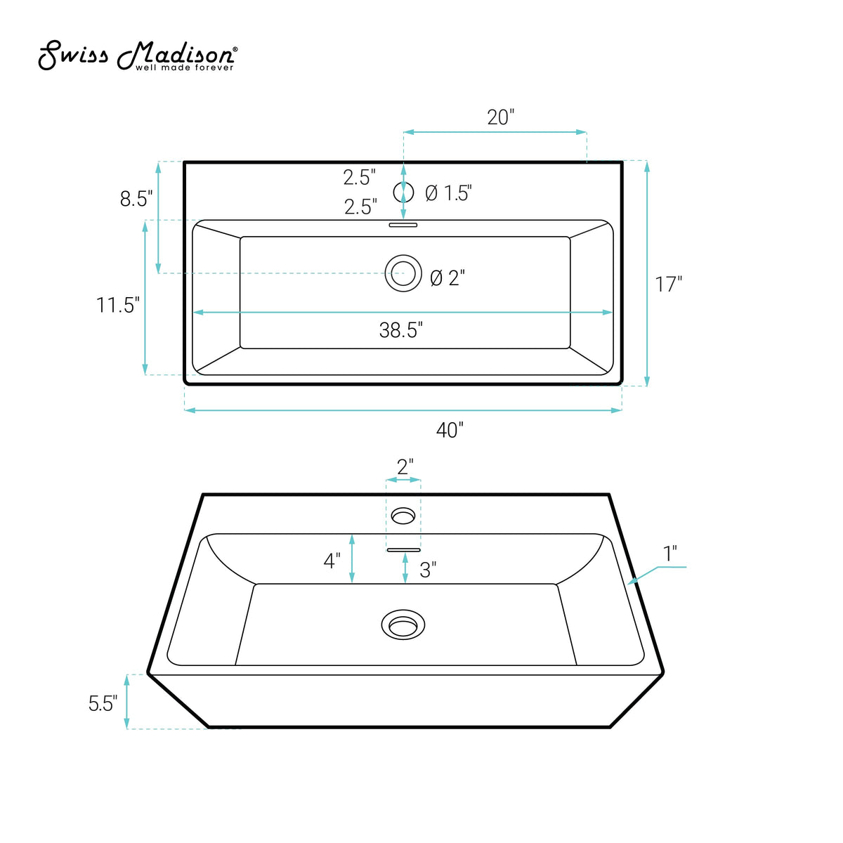 Claire 30" Rectangle Wall Mount Bathroom Sink in Glossy White